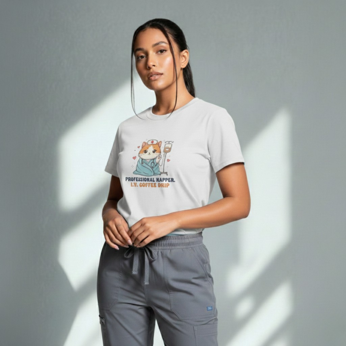 The Professional Napper Cat Nurse Tee - I.V. Coffee Edition